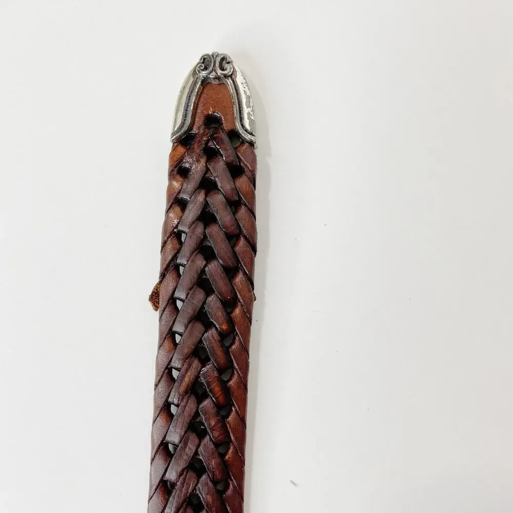 Fossil Brown Braided Belt with Silvertone Buckle Size Medium